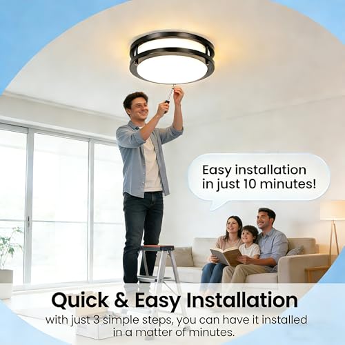 50W LED Flush Mount Ceiling Light Fixture, 500W Equivalent, 5000K Daylight - color: Black, size: 50W
