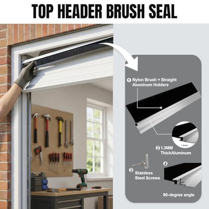 8 x 8ft Garage Door Brush Seal Kit, 3" Heavy Duty Nylon Brush with Aluminum Track for Roll Up, Commercial & Barn Doors, Blocks Dust, Drafts, Energy Saving - size: 3" Brush Seal for 8x8ft Door