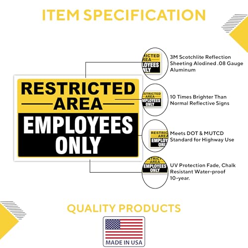 Restricted Area Employees Only Signs Outdoor - Rust Free Aluminium Metal No Entry Sign, UV Protected, Waterproof, Durable Ink Weather Resistant, Easy to Install & Read - 2 Pre-drilled Holes - color: Pack of 4, size: 18"x24"
