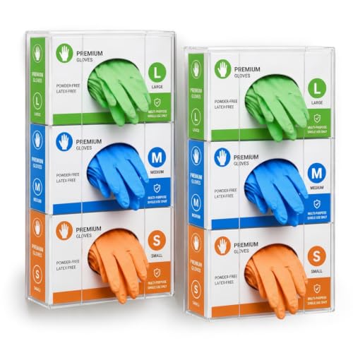 Azar 255630-2PK Acrylic Gloves Box Dispenser Holder Wall Mount – Glove and Facial Tissue Wire Rack for Kitchen, Cleaning Closet, Lab, Exam, Office, Laboratory, Healthcare (3-Glove Box), 2-Pack