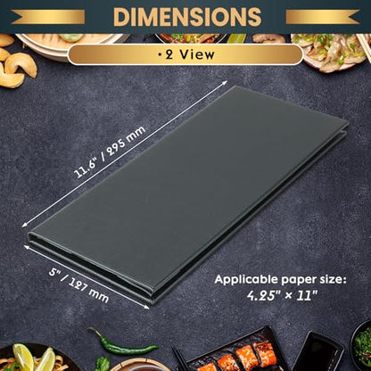 12 Pack 2 View Menu Holder Menu Covers 4.25" x 11" | Black Leather Menu Sleeves Book Style for Restaurant Coffee Bars Wine List - size: 2 View