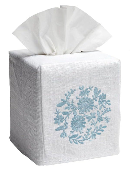 Jacaranda Living Square Tissue Box Cover, Linen/Cotton Fabric Tissue Holder, Decorative Cloth Tissue Cube Cover, Botanical Designs, Flower Wheel (Duck Egg Blue) - color: Flower Wheel (Duck Egg Blue)