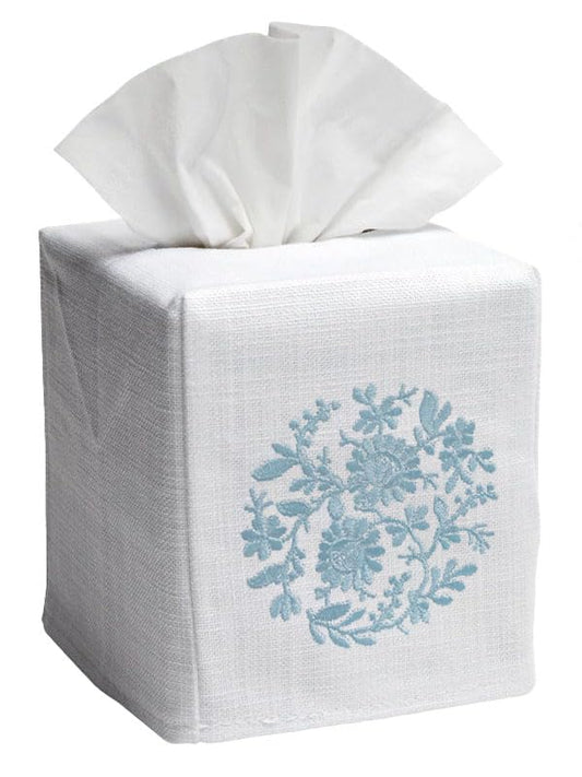 Jacaranda Living Square Tissue Box Cover, Linen/Cotton Fabric Tissue Holder, Decorative Cloth Tissue Cube Cover, Botanical Designs, Flower Wheel (Duck Egg Blue) - color: Flower Wheel (Duck Egg Blue)