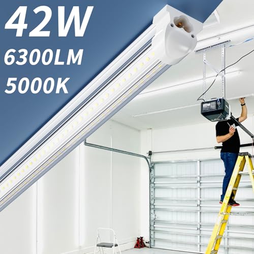 2-Pack 4FT T8 LED Shop Light, 42W 6300LM 5000K Daylight, Linkable with Plug Shop Lights for Garage Ceiling Workshop Commercial Lighting