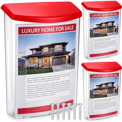 Menkxi 3 Pcs Estate Brochure Box Wall Mount Waterproof Flyer Holder, Red - color: Red
