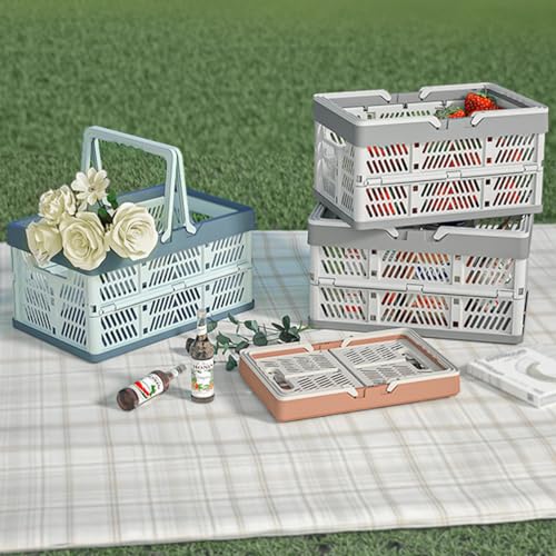 Plastic Storage Crate - 20L Collapsible Crate Stacking Folding Storage Basket - Sky Blue & Gray Blue M - color: Blue