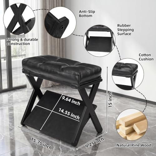 Foot Rest Under Desk at Work, Solid Wood Double Step Footrest - color: Deep Black