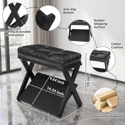 Foot Rest Under Desk at Work, Solid Wood Double Step Footrest - color: Deep Black