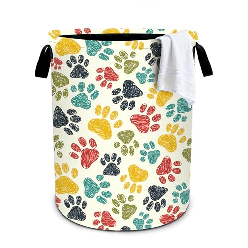 Paw Print Laundry Basket Storage Bin Foldable Laundry Hamper Clothes Storage Bucket Organizer 19.6x15.7 Inch For Laundry Room/Bedroom/Bathroom - color: Paw Print