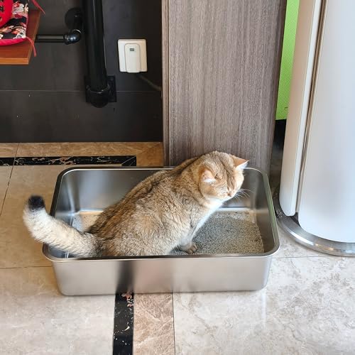 Stainless Steel Litter Box 2 Pack,XL Metal Litter Box for Big Cats - color: 2pcs - 23.6" L x 15.7" W x 6" H