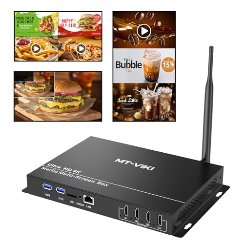 MT-VIKI Wireless Digital Signage Player - 4-Screen Video Controller with Rotation, Splitting & Scheduling for Restaurant Menu Boards‌, Bubble Tea Promotions