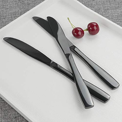 Teyyvn 16-Piece Black Stainless Steel Dinner Knives, Cutlery Table Knives
