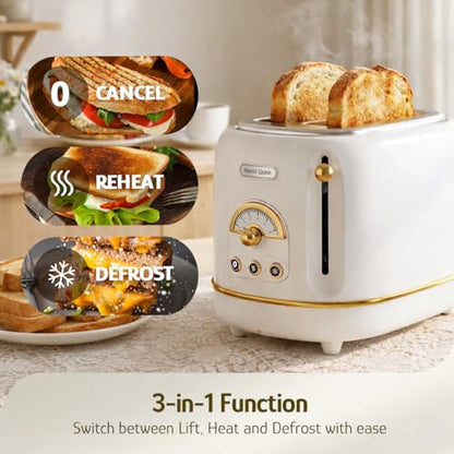 Hazel Quinn 2-Slice Retro Toaster 6 Browning Levels 3 Functions Pearl White - color: Preal White