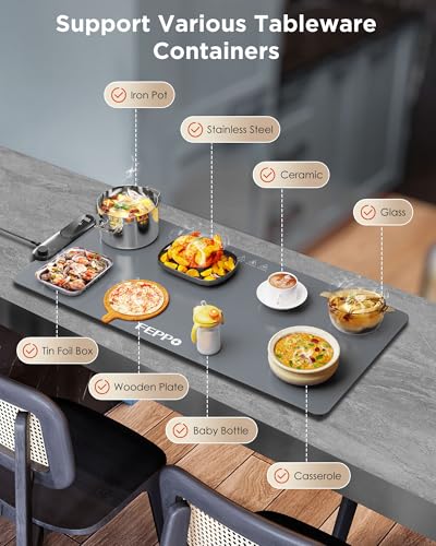 FEPPO Food Warming Mat, 35"x16" Food Warmers for Parties Buffet - color: Gray, size: 2XL Large: 35“x16"