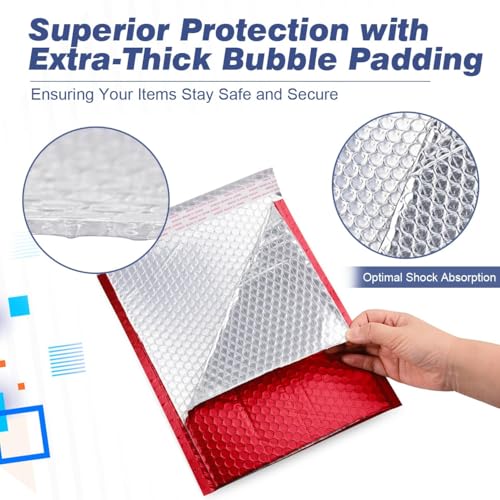 Metallic Matte Red Bubble Mailers - Durable 4x8 Inch Padded Envelopes with Secure Self-Seal Closure - Lightweight & Tear-Resistant Shipping Bags, Pack of 25 - color: Red, size: 4x8" 25pc