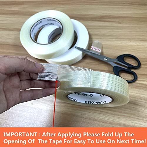 CHUANGSEED 3Pack Mono Filament Strapping Tape 6.2mil x 1Inch x 60yds Commodity Grade Heavy Duty Transparent Reinforced Fiberglass Tape - size: Mono 1" x 60y 3-Pack