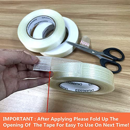 CHUANGSEED 3Pack Mono Filament Strapping Tape 6.2mil x 1Inch x 60yds Commodity Grade Heavy Duty Transparent Reinforced Fiberglass Tape - size: Mono 1" x 60y 3-Pack
