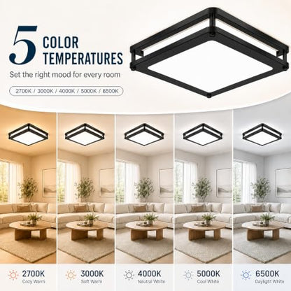 12in 36W Black Square Dimmable LED Ceiling Lights, 3600LM Super Bright Modern Flush Mount Light Fixtures, 2700K-6500K 5CCT Adjustable Ceiling Lamp for Hallway Laundry Commercial Residential Use 1-Pack - color: Black, size: 1 Pack