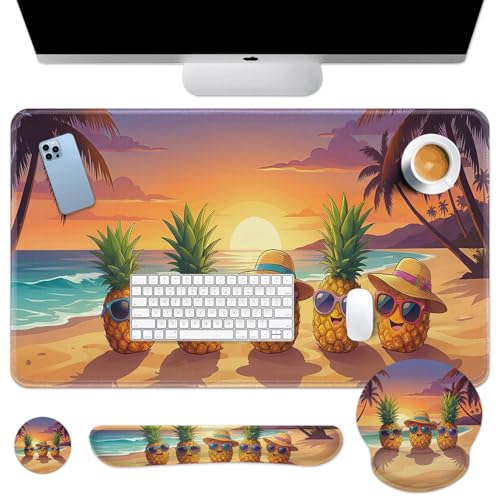 Britimes Keyboard Mouse Pad Set, 4 in 1 Desk Mat Set, Summer Pineapple - color: Summer Pineapple
