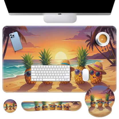 Britimes Keyboard Mouse Pad Set, 4 in 1 Desk Mat Set, Summer Pineapple - color: Summer Pineapple