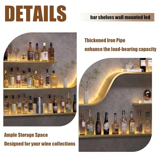 78" Gold Wall Mounted Wine Rack with LED Lights - color: Gold, size: 78in