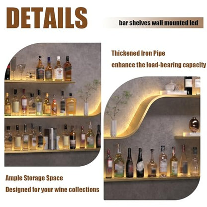 78" Gold Wall Mounted Wine Rack with LED Lights - color: Gold, size: 78in