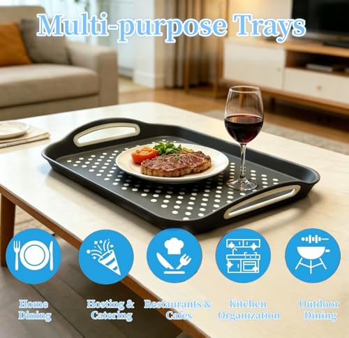2 Pack Anti-Slip Serving Tray with Handles, 16" x 12", (Grey & White)