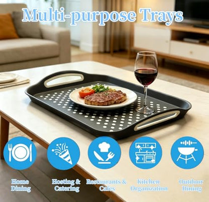 2 Pack Anti-Slip Serving Tray with Handles, 16" x 12", (Grey & White)