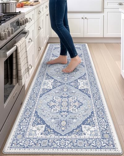 DEXI Kitchen Floor Mats Cushioned Anti Fatigue Runner Rug 24x87 Light Blue - color: Light Blue, size: 87"L x 24"W x 0.4"Th