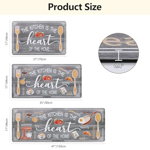Yamaziot Anti Fatigue Kitchen Rug Set of 3, Non-Slip Cushioned Floor Mats - color: Grey, size: 17.3"x27"+17.3"x35"+17.3"x 47"