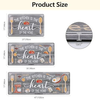 Yamaziot Anti Fatigue Kitchen Rug Set of 3, Non-Slip Cushioned Floor Mats - color: Grey, size: 17.3"x27"+17.3"x35"+17.3"x 47"