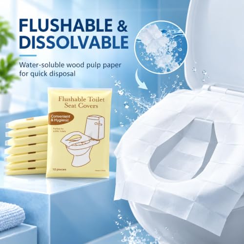 Individually Packed Disposable Toilet Seat Covers,10 Count Flushable Hygienic Protection Sheets,Universal Portable Sanitary Supplies for Public Places Travel and Daily Use