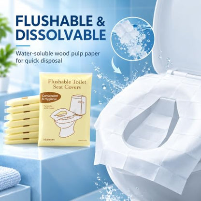 Individually Packed Disposable Toilet Seat Covers,10 Count Flushable Hygienic Protection Sheets,Universal Portable Sanitary Supplies for Public Places Travel and Daily Use