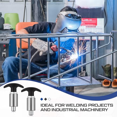 2 Pcs Steel Handle Locking Spring Loaded Pull Pin T Knob Spring Plunger Loaded Pull Pop Pin Shank Knob Plastic Handle for Welding Shelve Industrial Rack System Fitness 3.15 Inch (3/8 Inch) - size: 3/8 Inch