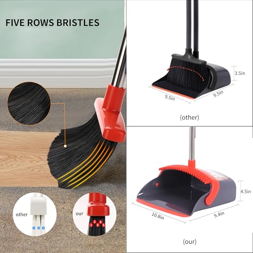 Broom and Dustpan Set 52-in Long Adjustable Handle Broom Dustpan Combo - color: Purple&red