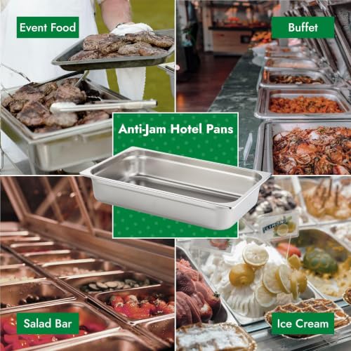 HECMAC 6 Pack Anti-Jam Hotel Pans, Full Size 4 Inch Deep, Heavy Duty, Commercial Stainless Steel Chafing Steam Table Pan, Catering Storage Metal Food Pan, 23 Gauge - size: Full Size, 4" Deep