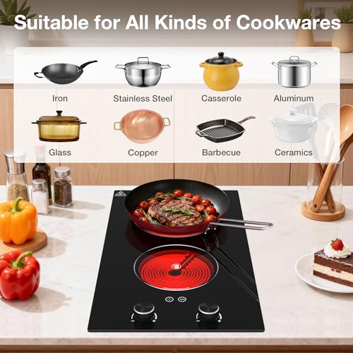 Electric Cooktop 2 Burner, GTKZW 2100W Electric Stove 110v Hot Plate - color: Black Electric Cooktop