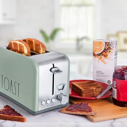 Rae Dunn Toaster, Stainless Steel 2 Slice Square Toaster, Wide Slot with 5 Browning Levels, with Bagel, Defrost and Cancel Options (Sage) - color: Sage