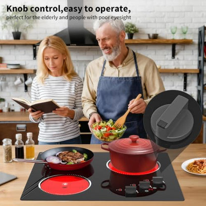 VBGK Electric Cooktop,24 inch 220V Electric StoveTop,Touch and Knob Control,LED,9 Power Levels, KidsLock & Timer Overheat Protection,500w3 burmercooktop. - size: 3 Burners Electric Cooktop