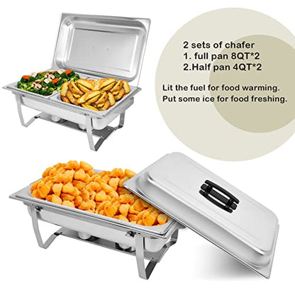 Food Warmers For Parties [2 Pack] 8QT Stainless Steel Chafing Dish Buffet Set,Party Wedding Event Warming Trays For Food With 1*Full Tray+2*Half Trays - size: Model 2