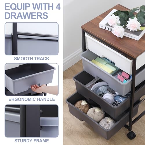 SYKIARIOL Rolling Cart with Drawers, 4-Drawer Utility Cart, Light Grey - color: Light Grey
