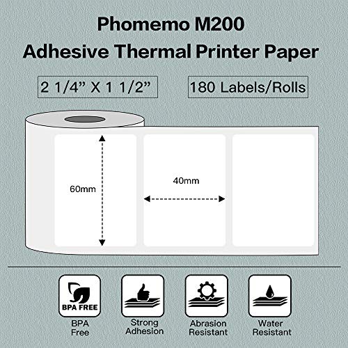 Phomemo Thermal Labels- Sticker Labels for M220/M250/M221/M260 Label Maker,2.36" X 1.57" (60mm X 40mm),170 Labels/Roll Multi-Purpose White Self-Adhesive Sticker Labels for Food,Supermarket,Address - size: 2.36" x 1.57"