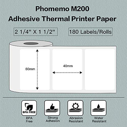 Phomemo Thermal Labels- Sticker Labels for M220/M250/M221/M260 Label Maker,2.36" X 1.57" (60mm X 40mm),170 Labels/Roll Multi-Purpose White Self-Adhesive Sticker Labels for Food,Supermarket,Address - size: 2.36" x 1.57"