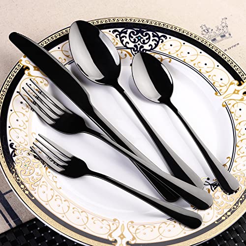 Black Flatware Set for 8,40-Piece Silverware Set for 8, SANLUNS Utensil Sets Tableware Cutlery, Mirror Polished, Dishwasher Safe - color: 40 Piece-Black