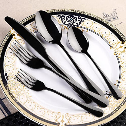 Black Flatware Set for 8,40-Piece Silverware Set for 8, SANLUNS Utensil Sets Tableware Cutlery, Mirror Polished, Dishwasher Safe - color: 40 Piece-Black