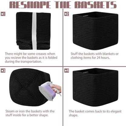 OIAHOMY 3 PACK Cube Storage Bins Storage Baskets Shelf Bins Black - color: Black