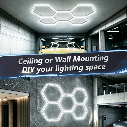 Bevenus Hexagon Garage Light, 168W 6500K Super Bright Honeycomb LED Ceiling Light, DIY Hex Lights for Warehouse Workshop Gym Barbershop Car Detailing Auto Beauty (5 Grids) - size: 5 Grids