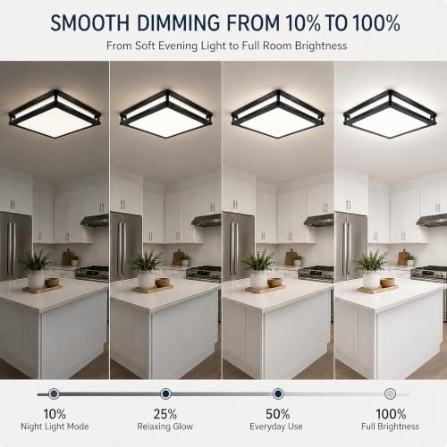 12in 36W Black Square Dimmable LED Ceiling Lights, 3600LM Super Bright Modern Flush Mount Light Fixtures, 2700K-6500K 5CCT Adjustable Ceiling Lamp for Hallway Laundry Commercial Residential Use 1-Pack - color: Black, size: 1 Pack