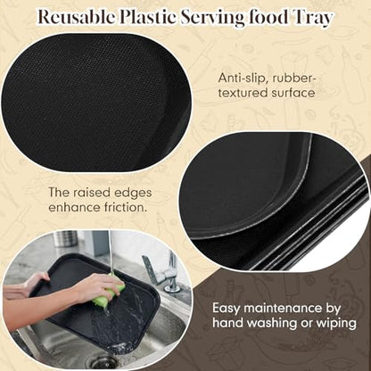 6 Pack 14x18 Inch Extra Large Fast Food Trays Bulk Heavy Duty Reinforced Plastic Serving Trays with Raised Edges Non-Slip Surface Stackable Commercial Grade for Restaurants Bars Cafeterias - size: 14x18 Inch