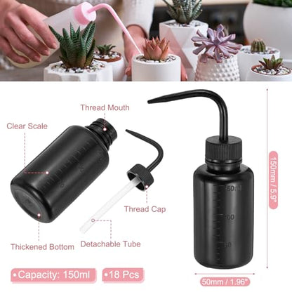 Patikil 18 Pcs Wash Bottles, 150ml 5oz Plastic Succulent Watering Bottle for Plant Eyelash Extensions Irrigation Lab RV Gap Cleaning, Black - color: Black, size: 150ml/5oz